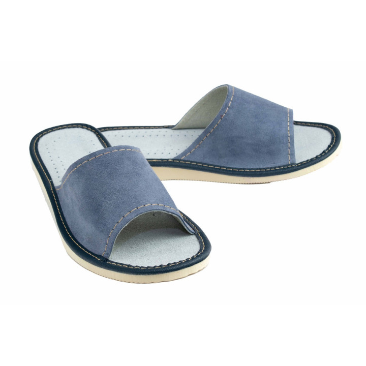 Hausschuhe aus Leder und Velours, Lederslipper für Damen
