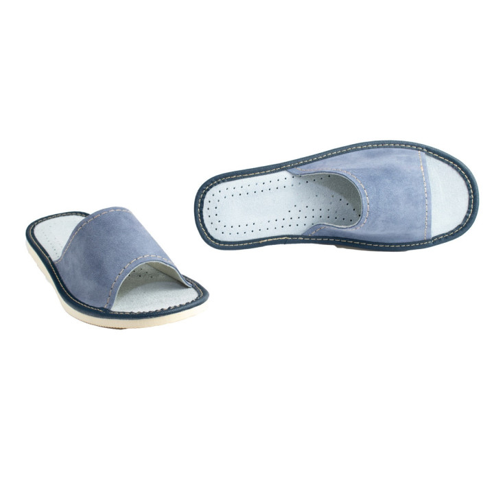 Hausschuhe aus Leder und Velours, Lederslipper für Damen
