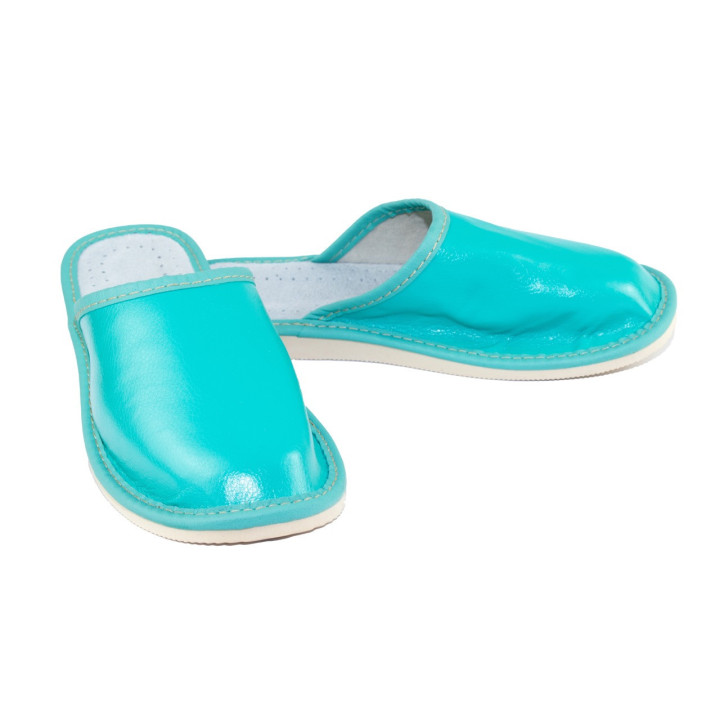 Grüne Damenschuhe, Hausschuhe aus Leder für Damen