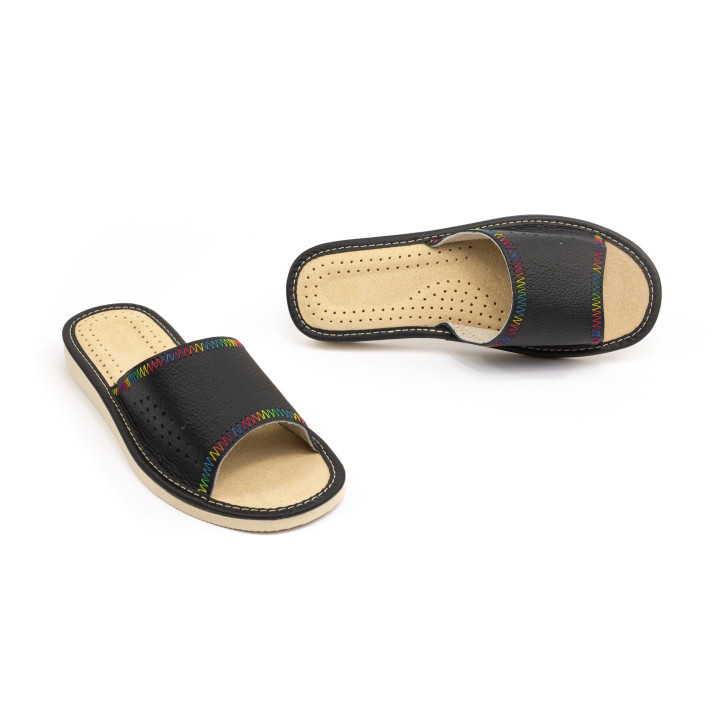 Damen-Lederpantoffeln, 100 % Leder, bunte Hausschuhe für Damen