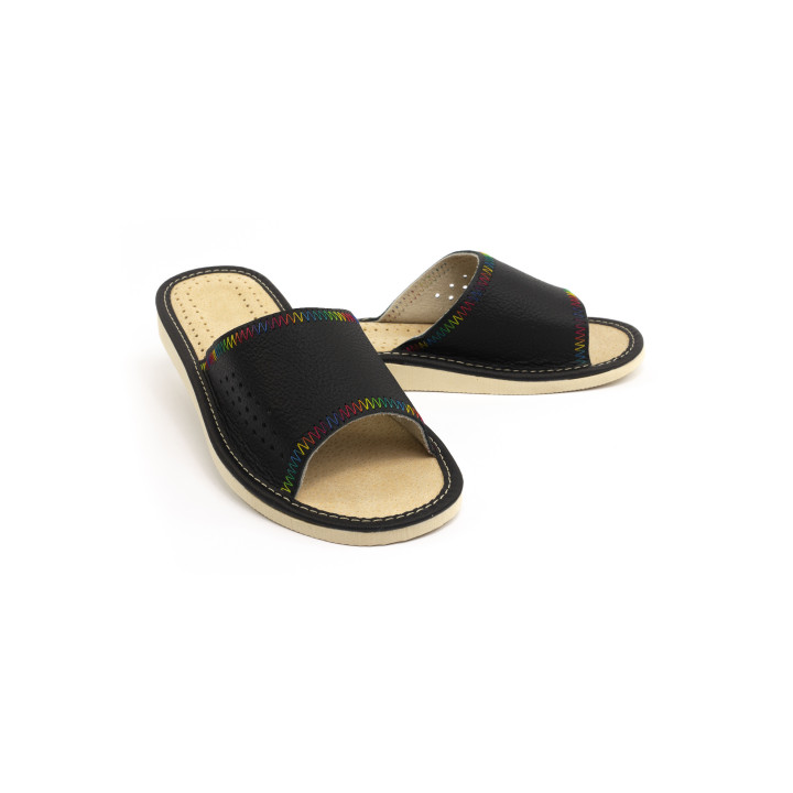 Damen-Lederpantoffeln, 100 % Leder, bunte Hausschuhe für Damen