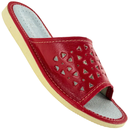 Rote Lederslipper, Hausschuhe für Damen, bunte Hausschuhe
