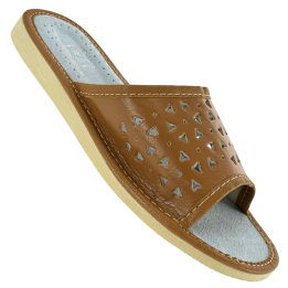 Braune Lederslipper, Hausschuhe für Damen, bunte Hausschuhe
