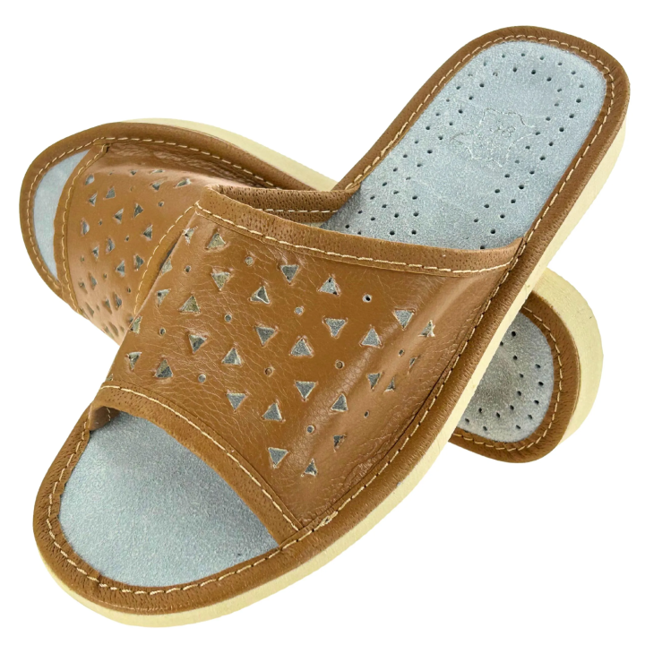 Braune Lederslipper, Hausschuhe für Damen, bunte Hausschuhe