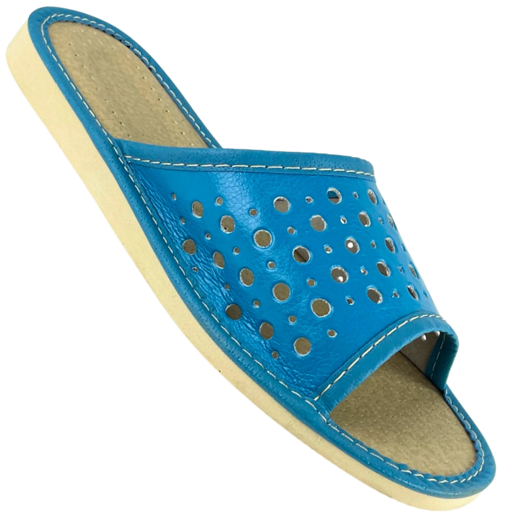 Blaue Damenslipper, Hausschuhe für Damen, durchbrochene Hausschuhe