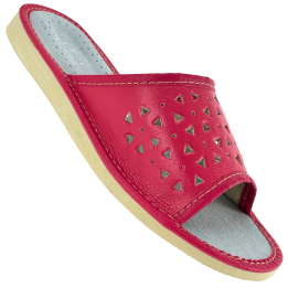 Rosa Lederslipper, Hausschuhe für Damen, bunte Hausschuhe