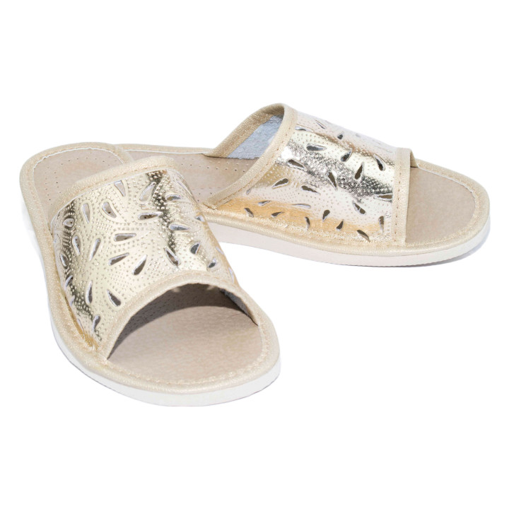 Goldene Damenschuhe, bequeme Hausschuhe, Damen-Sandalen