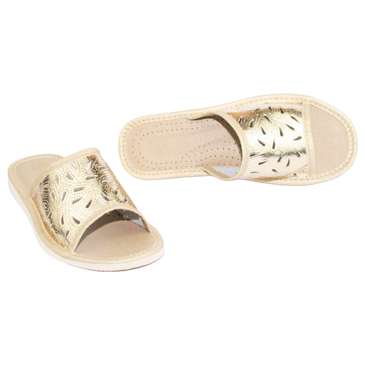 Goldene Damenschuhe, bequeme Hausschuhe, Damen-Sandalen