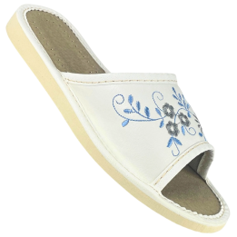 Weiße Damenschuhe mit Blumenmuster, bequeme Damenslipper, Hausschuhe