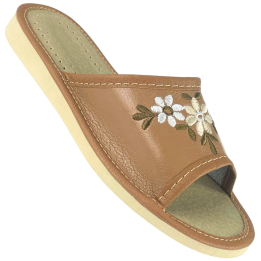Braune Damenschuhe mit Blumenmuster, bequeme Damenschuhe, Hausschuhe