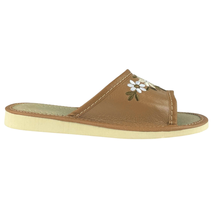 Braune Damenschuhe mit Blumenmuster, bequeme Damenschuhe, Hausschuhe