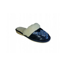 Gefütterte Damenschuhe mit geschlossener Spitze, marineblaue Hausschuhe