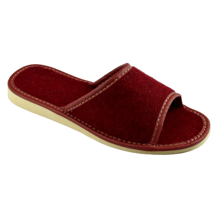 Burgunderrote Damenschuhe aus Naturfilz, Filzpantoffeln für Damen, Hausschuhe