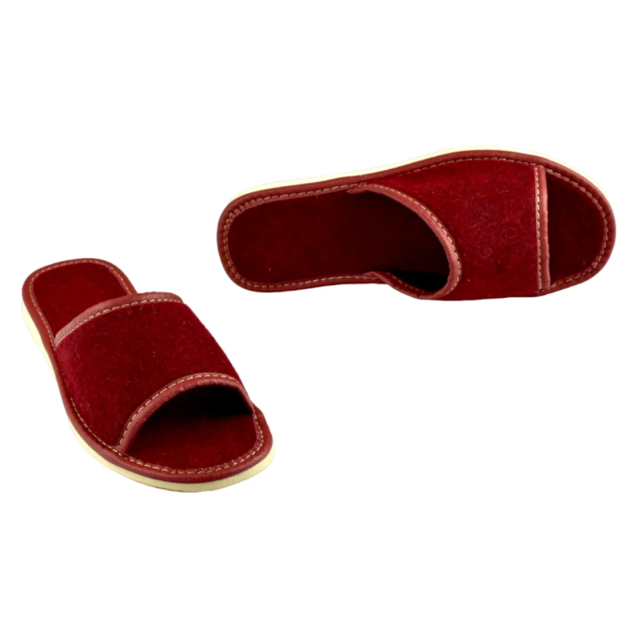 Burgunderrote Damenschuhe aus Naturfilz, Filzpantoffeln für Damen, Hausschuhe