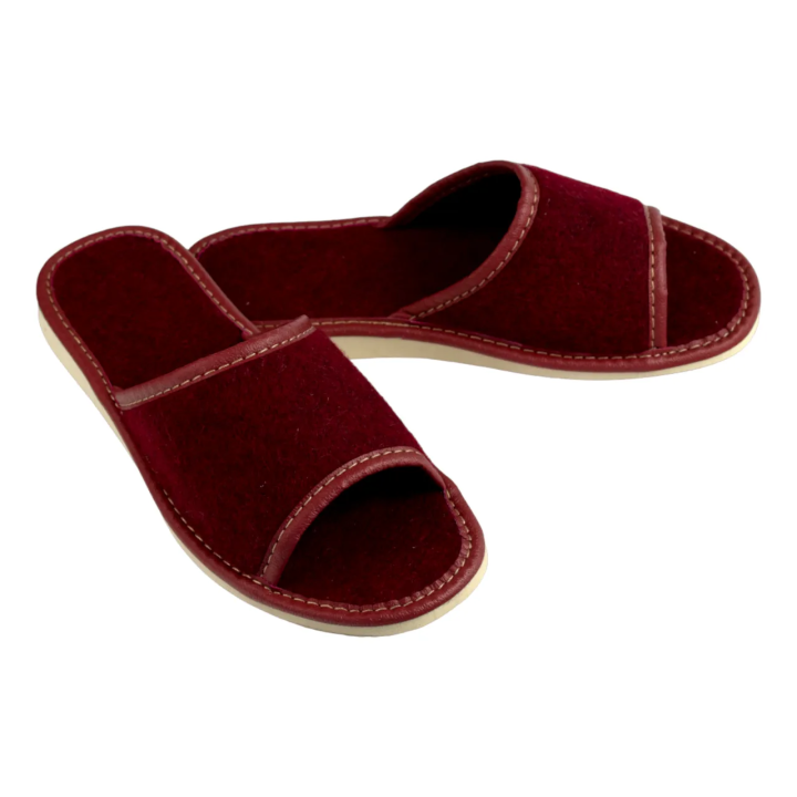 Burgunderrote Damenschuhe aus Naturfilz, Filzpantoffeln für Damen, Hausschuhe