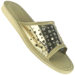 Goldene, durchbrochene Damenschuhe, Hausschuhe oder Gästeschuhe