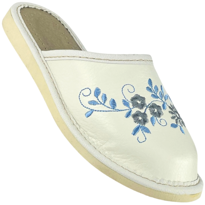 Geschlossene, weiße Damenschuhe mit Blumenmotiven, bequeme Damenschuhe