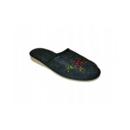 Dunkle Damen-Filzpantoffeln mit gestickter Blume, warme Hausschuhe