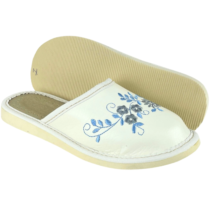 Geschlossene, weiße Damenschuhe mit Blumenmotiven, bequeme Damenschuhe
