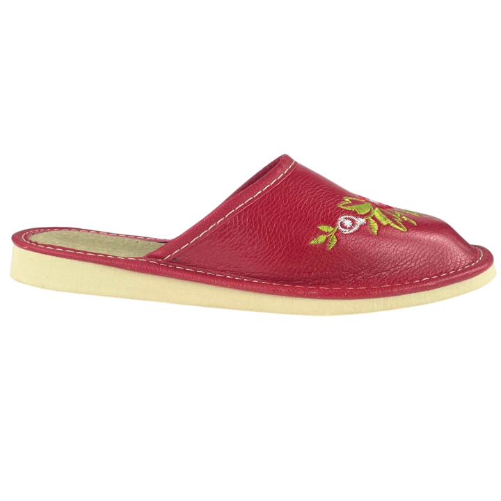 Geschlossene, rote Damenschuhe mit Blumenmotiven, bequeme Damenschuhe