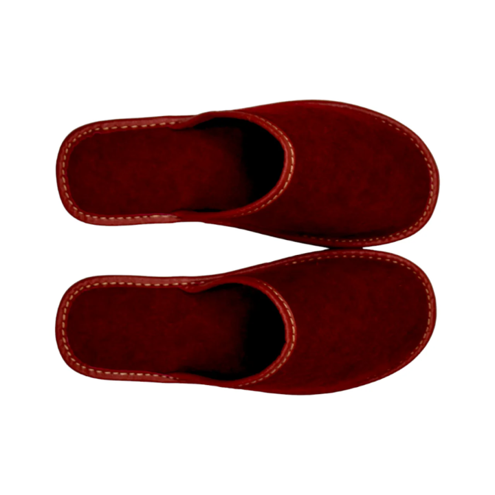 Damen-Hausschuhe aus 100 % Filzwolle, burgunderrote Damenschuhe