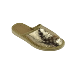Geschlossene goldene Damenschuhe mit einem beliebten Luxus-Motiv