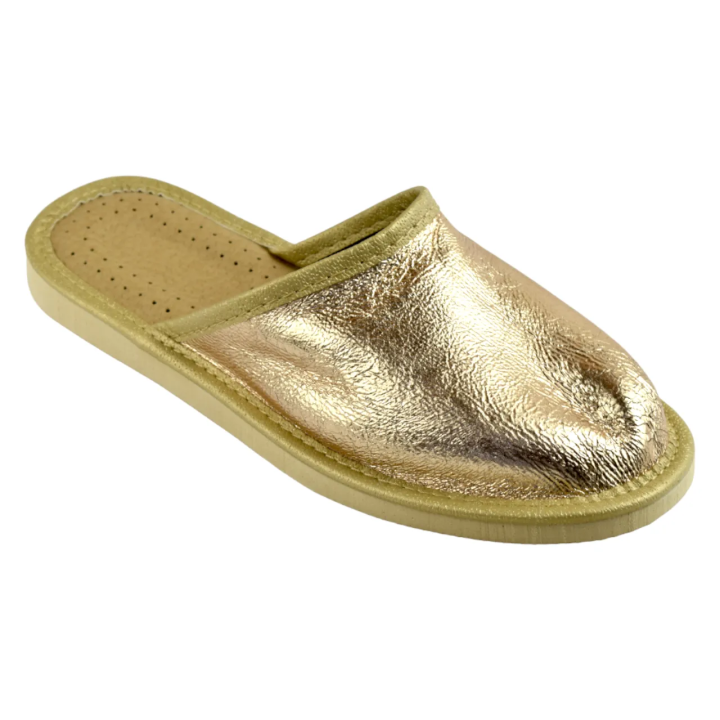 Goldene Damenschuhe mit Obermaterial aus Glattleder
