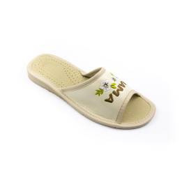 Beige Hausschuhe mit der Aufschrift „Super Mama“, Damenslipper als Geschenk für die Mama