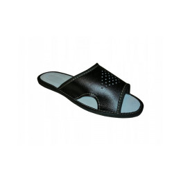 Schwarze Herrenslipper aus Leder mit Ausschnitten an den Seiten, gute Belüftung