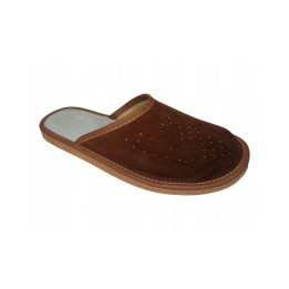 Geschlossene Herrenslipper aus Leder, Hausschuhe aus Wildleder mit Riemen