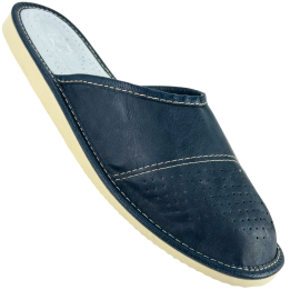 Dunkelblaue Herren-Lederslipper, Hausschuhe für Herren