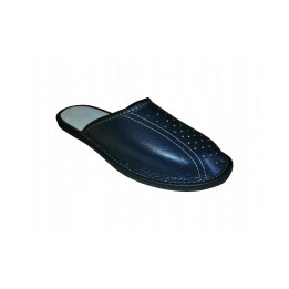 Dunkelblaue Herren-Hausschuhe aus Leder, Herren-Lederslipper