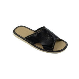Schwarze Herrenslipper mit Ausschnitten an den Seiten, gute Luftzirkulation