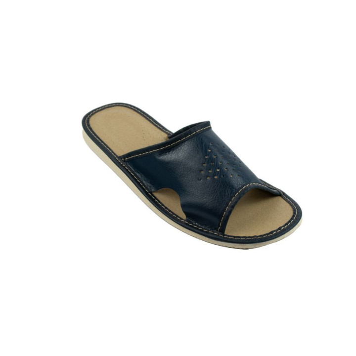 Dunkelblaue Herrenslipper mit Ausschnitten an den Seiten, gute Luftzirkulation