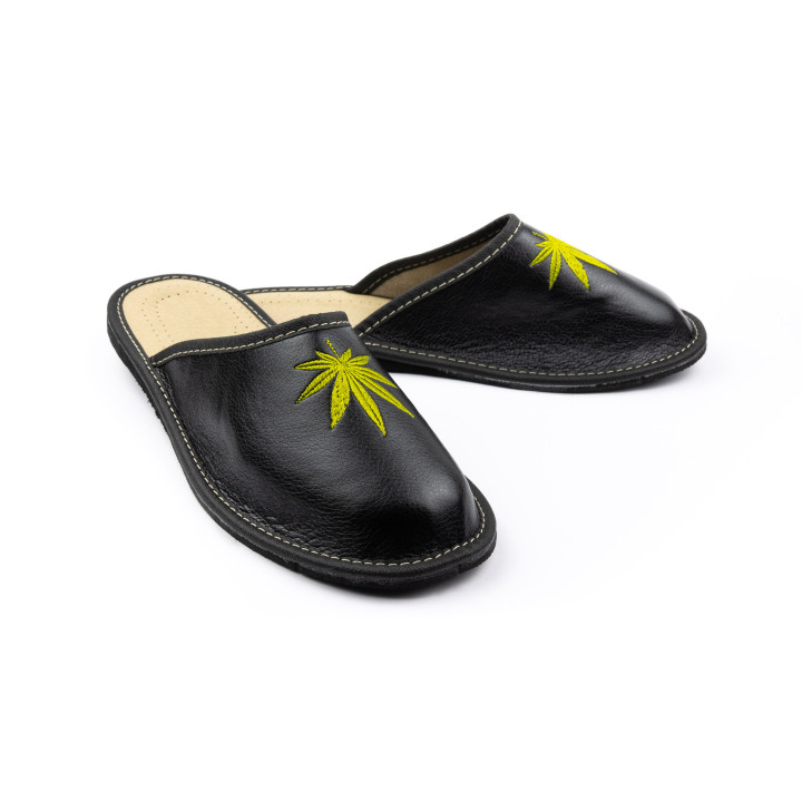 Lustige Herrenslipper, schwarze Hausschuhe „Zioło“