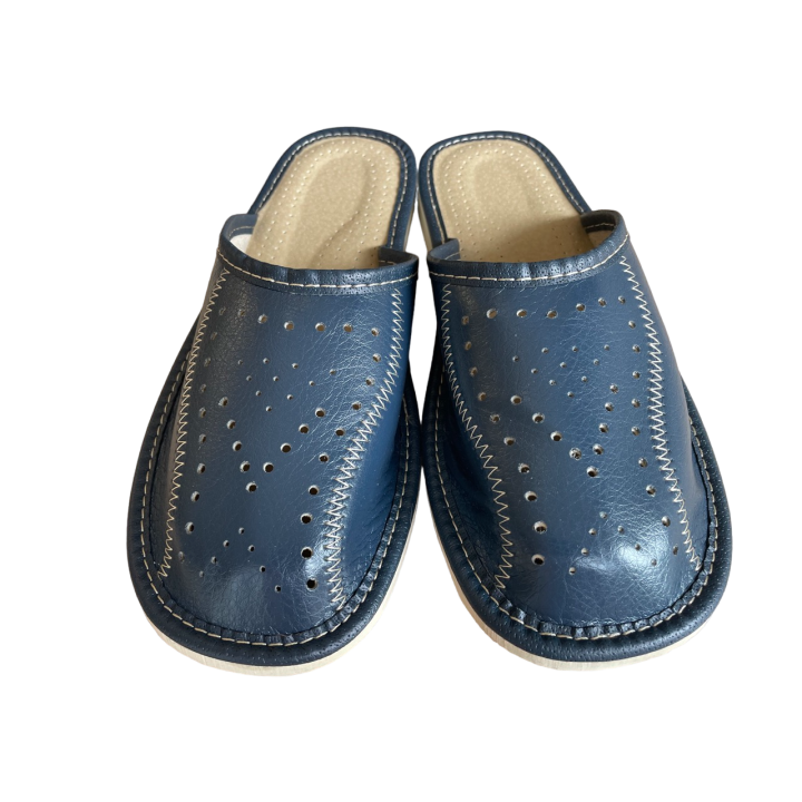 Dunkelblaue Hausschuhe für Herren, Hausschuhe im Bergstil für Herren
