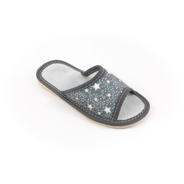 Graue Kinderslipper mit Sternchen, Hausschuhe für Kinder