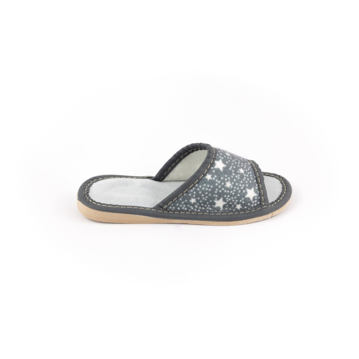 Graue Kinderslipper mit Sternchen, Hausschuhe für Kinder