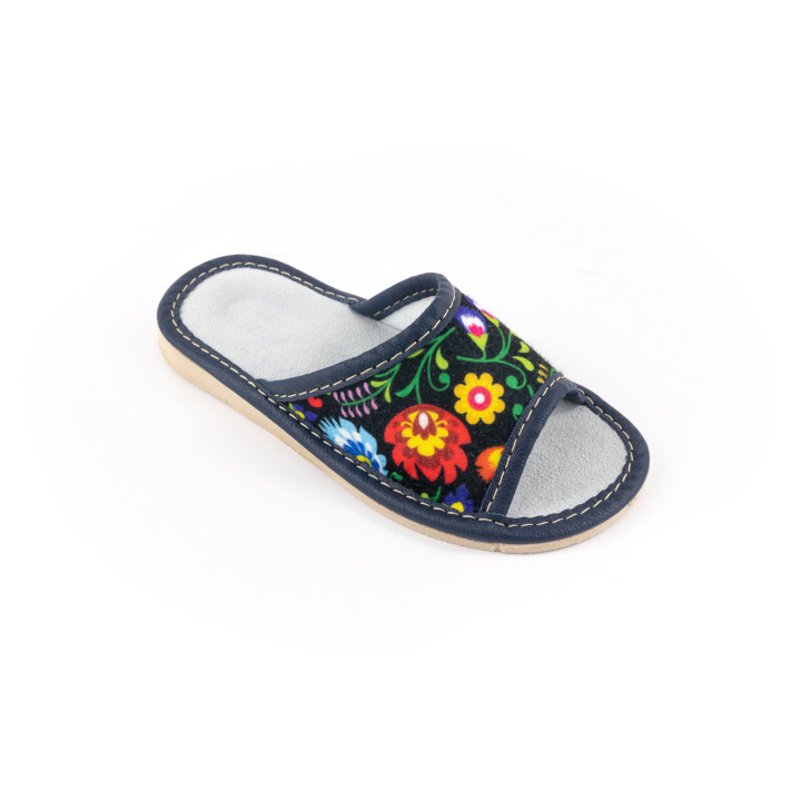 Kinderschuhe mit Łowicz-Motiv, Kinder-Leder-Hausschuhe