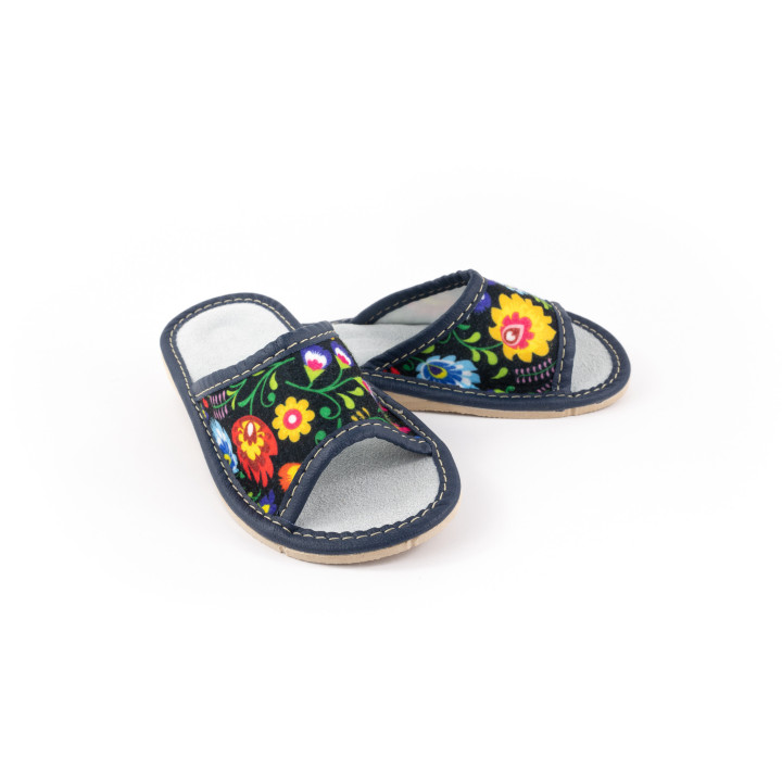 Kinderschuhe mit Łowicz-Motiv, Kinder-Leder-Hausschuhe