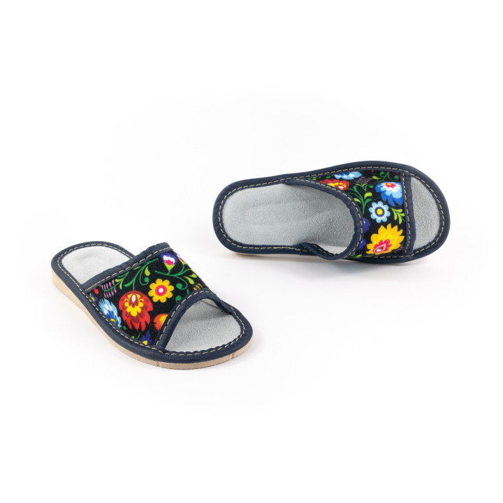 Kinderschuhe mit Łowicz-Motiv, Kinder-Leder-Hausschuhe