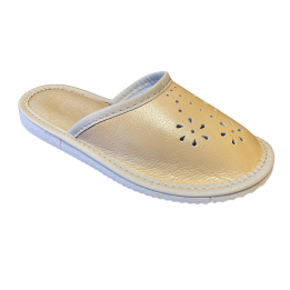Beigefarbene, schlichte Kinderslipper, Hausschuhe mit Blumenmuster