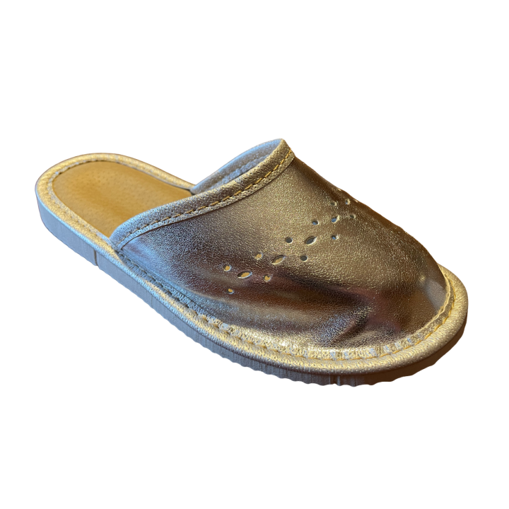Goldene Hausschuhe für Kinder, Pantoffeln für Mädchen mit Blumenmuster, durchbrochen