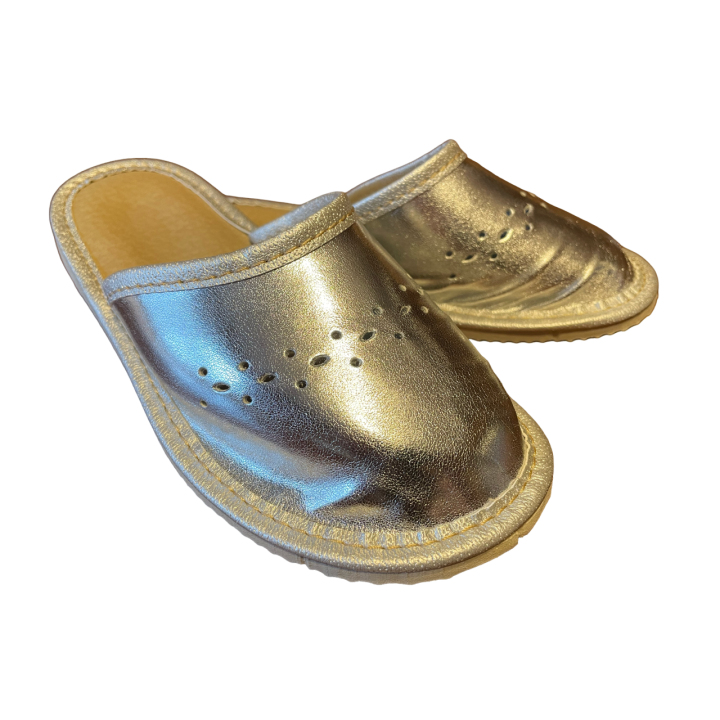 Goldene Hausschuhe für Kinder, Pantoffeln für Mädchen mit Blumenmuster, durchbrochen
