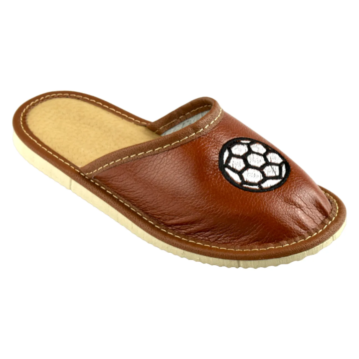 Braune Jungen-Hausschuhe mit Ballmotiv, Kinderschuhe