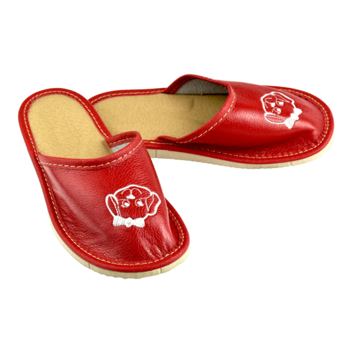 Rote Kinderslipper mit Hundemotiv, Kinderschuhe
