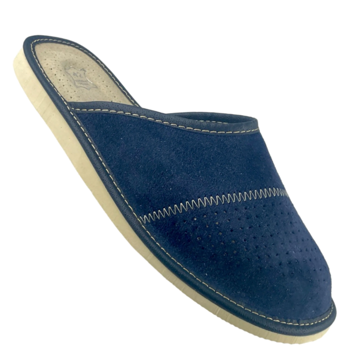 Dunkelblaue Herrenslipper aus Wildleder, Herrenslipper aus Veloursleder