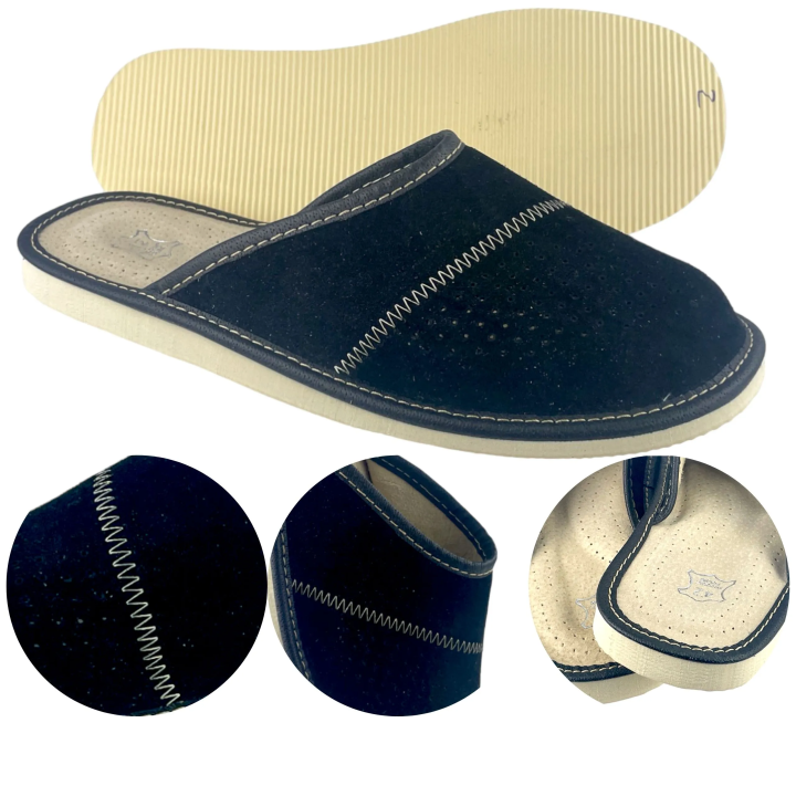 Schwarze Herren-Pantoffeln aus Wildleder, Herren-Pantoffeln aus Veloursleder