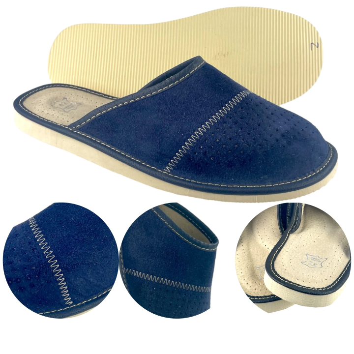 Dunkelblaue Herrenslipper aus Wildleder, Herrenslipper aus Veloursleder