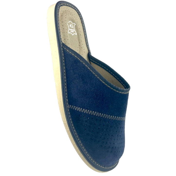 Dunkelblaue Herrenslipper aus Wildleder, Herrenslipper aus Veloursleder